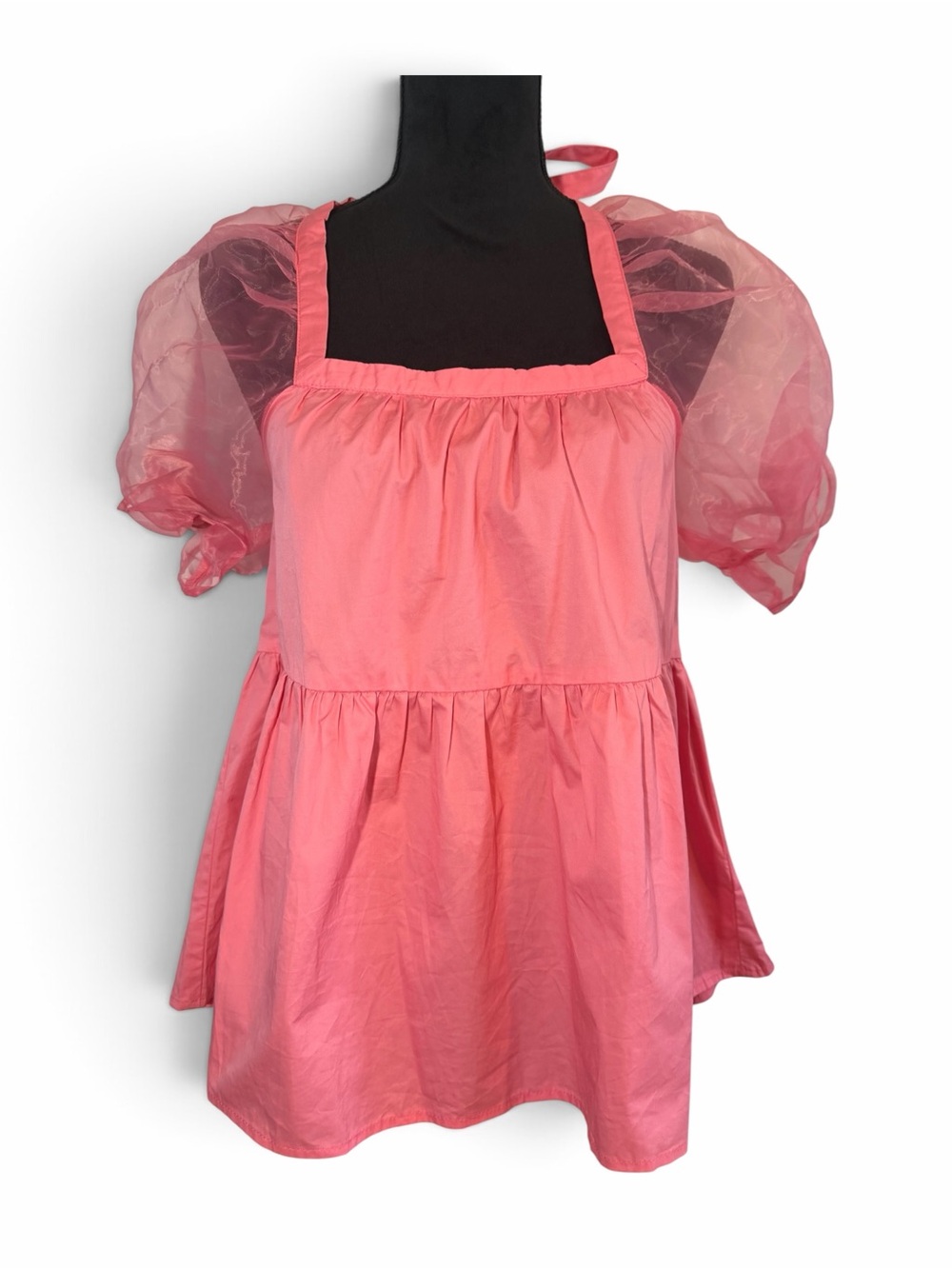 Pomander Place Tuckernuck Pink Sheer Puff Sleeve Blouse Preppy Size Small